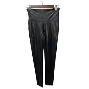 Spanx Shape Faux Leather Women's Leggings Size Medium Stretch Black Shiny